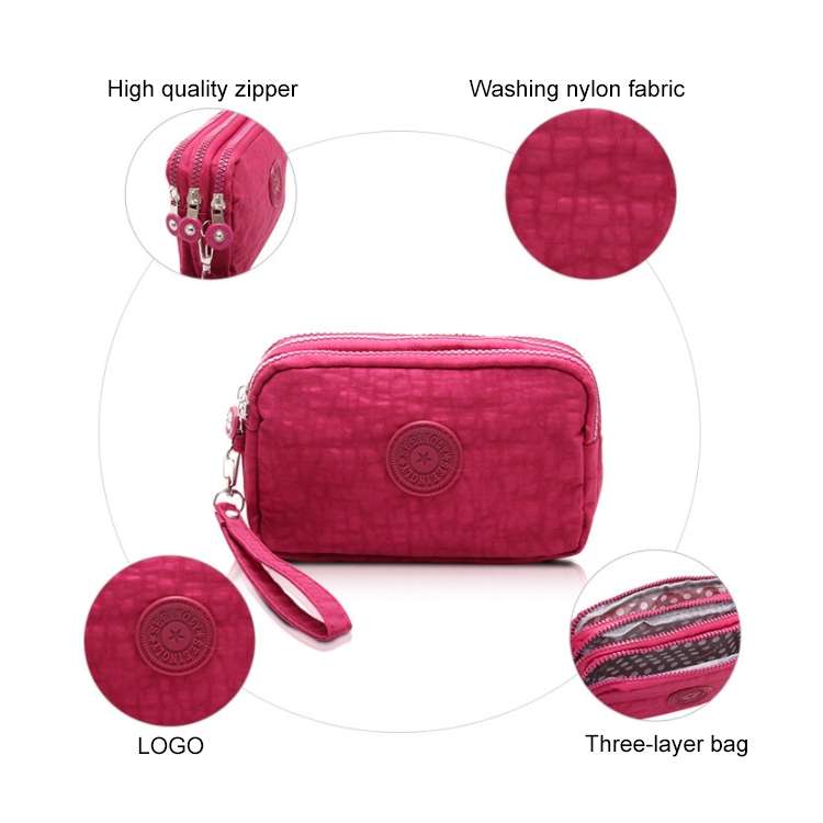 Three-Layer Zipper Short for Ladies Change Mobile Bag(Rose red)