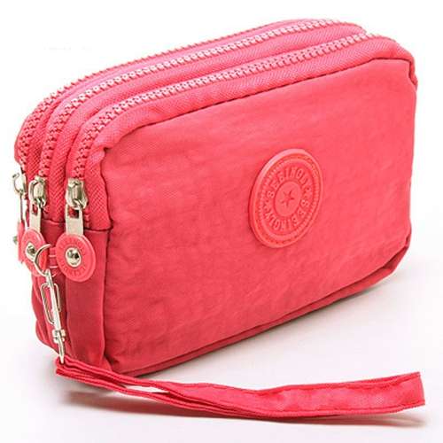 Three-Layer Zipper Short for Ladies Change Mobile Bag(Rose red)