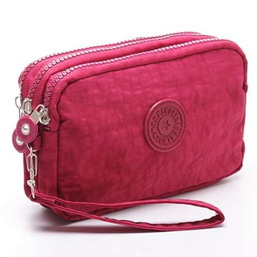 Three-Layer Zipper Short for Ladies Change Mobile Bag(Rose red)