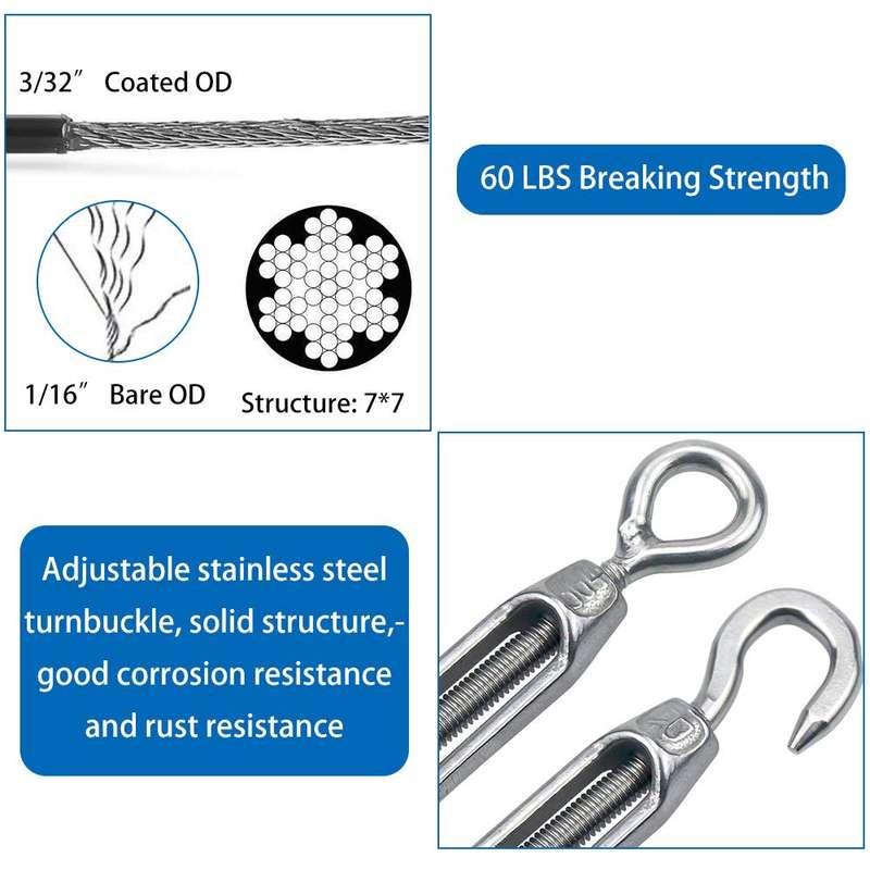 Flower Basket Screws 304 Stainless Steel Wire Rope Hook Tensioner, Specification:M6(Silver)