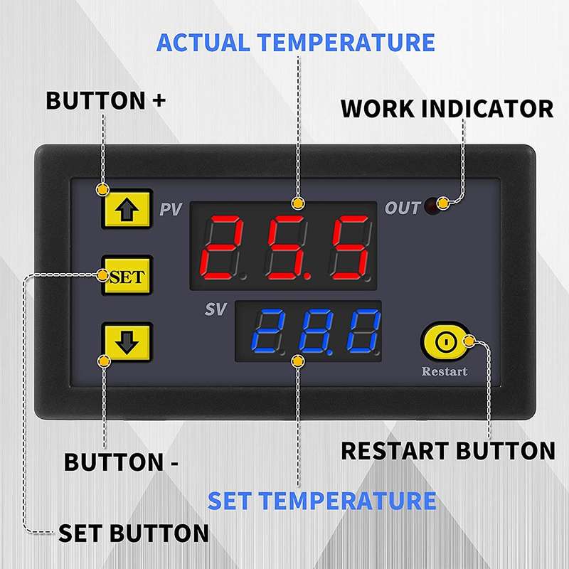 High-precision Microcomputer Intelligent Digital Display Switch Thermostat, Style:12V Power Supply(R