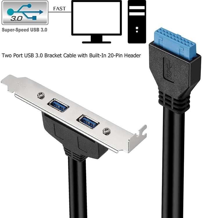 50CM USB3.0 Data Cable Motherboard 20p To Dual Usb3.0 Baffle Line With Ear