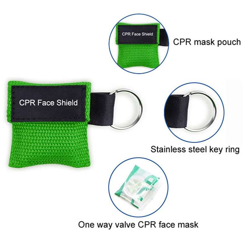 CPR Emergency Face Shield Mask Key Ring Breathing Mask(Green)