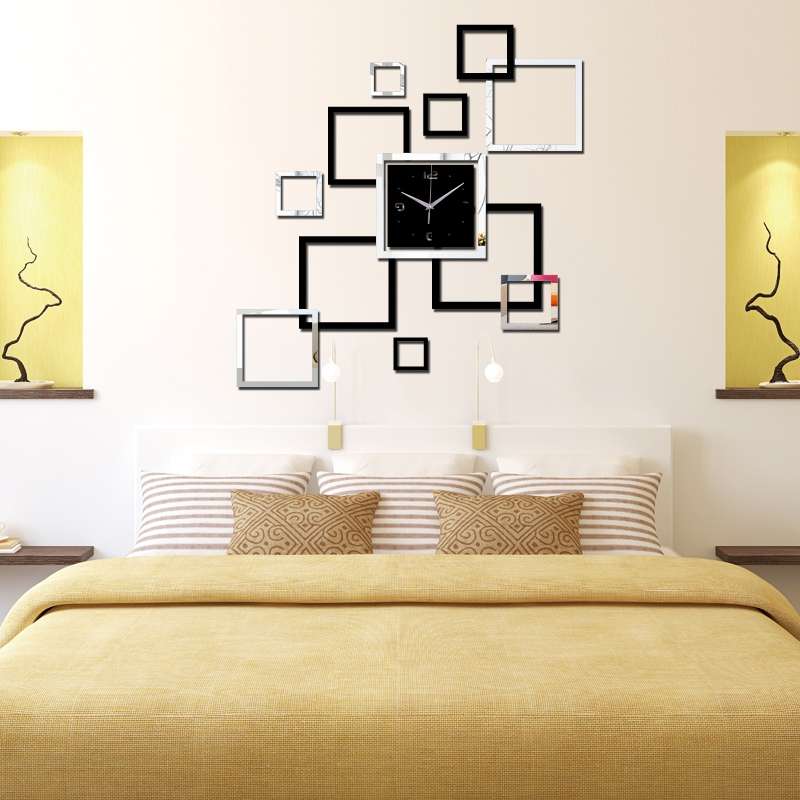 Living Room Wall Clock Creative Clock Acrylic DIY Mirror Wall Stickers Decorative Black Silver Squar
