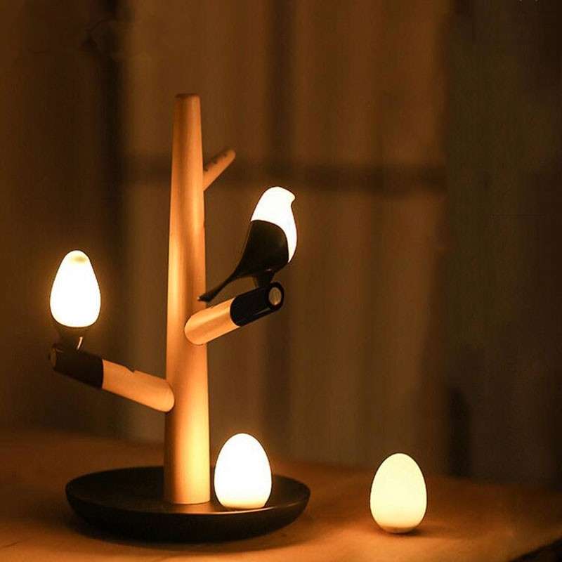 Lucky Bird LED Night Table Lamp Wood Base Intelligent Motion Sensor Living Room Bedroom Desk Light(2