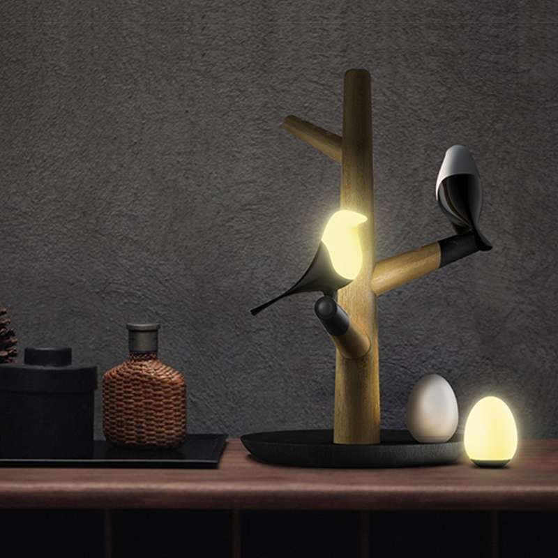 Lucky Bird LED Night Table Lamp Wood Base Intelligent Motion Sensor Living Room Bedroom Desk Light(2