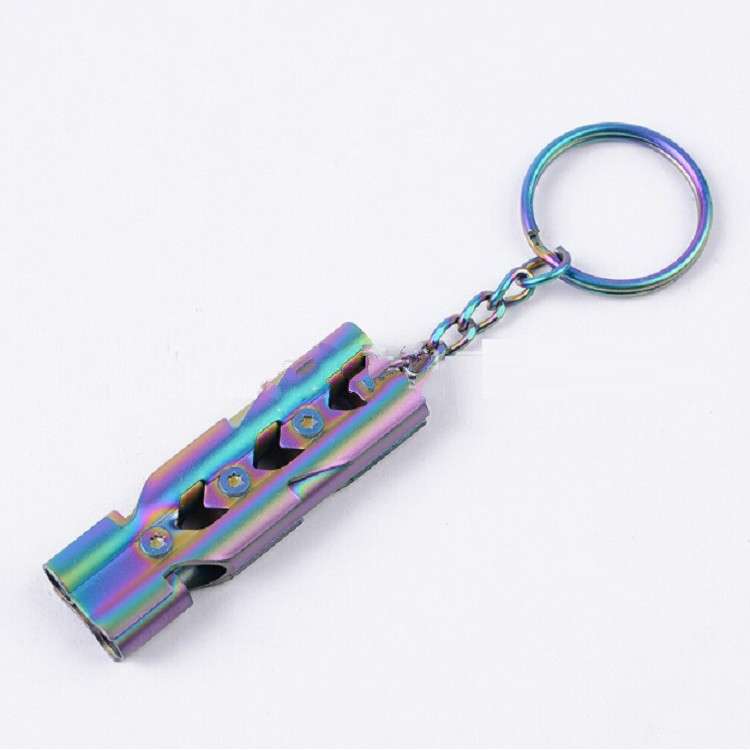 Outdoor High-decibel Stainless Steel Self-protection Double Tube Survival Whistle with Key Ring(Blac