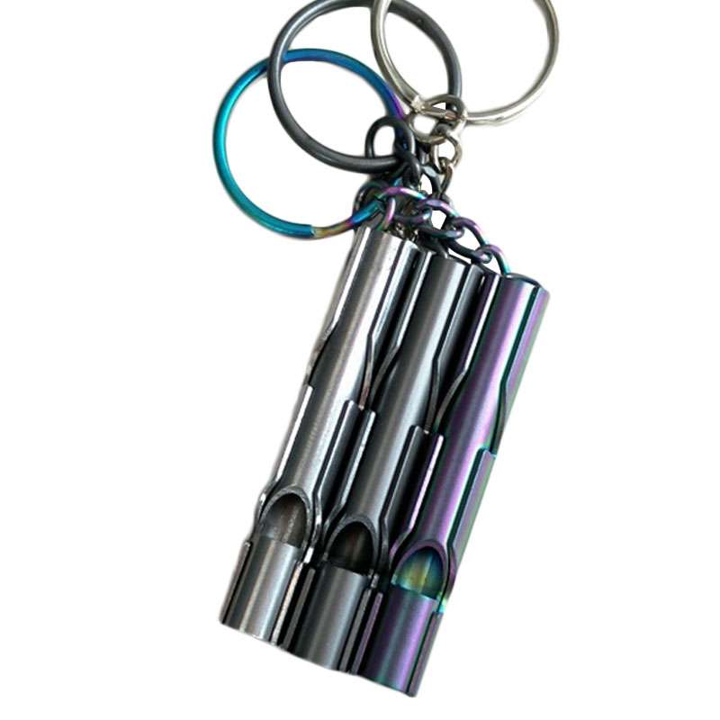 Outdoor High-decibel Stainless Steel Self-protection Double Tube Survival Whistle with Key Ring(Blac