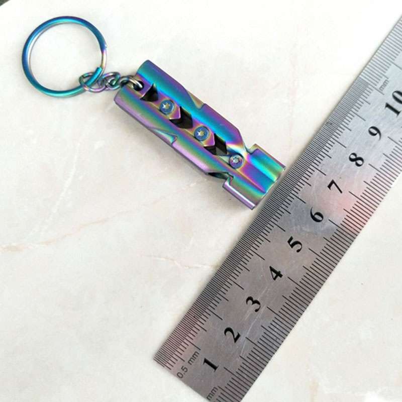 Outdoor High-decibel Stainless Steel Self-protection Double Tube Survival Whistle with Key Ring(Blac