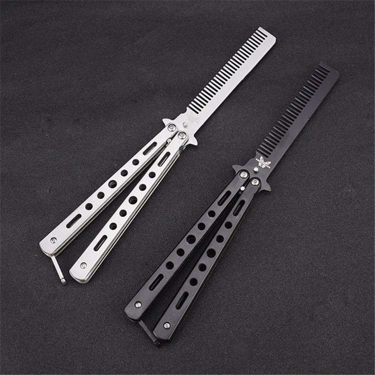 Salon Stainless Steel Practice Comb Practice Knife (Uncut) Butterfly Comb(Black)
