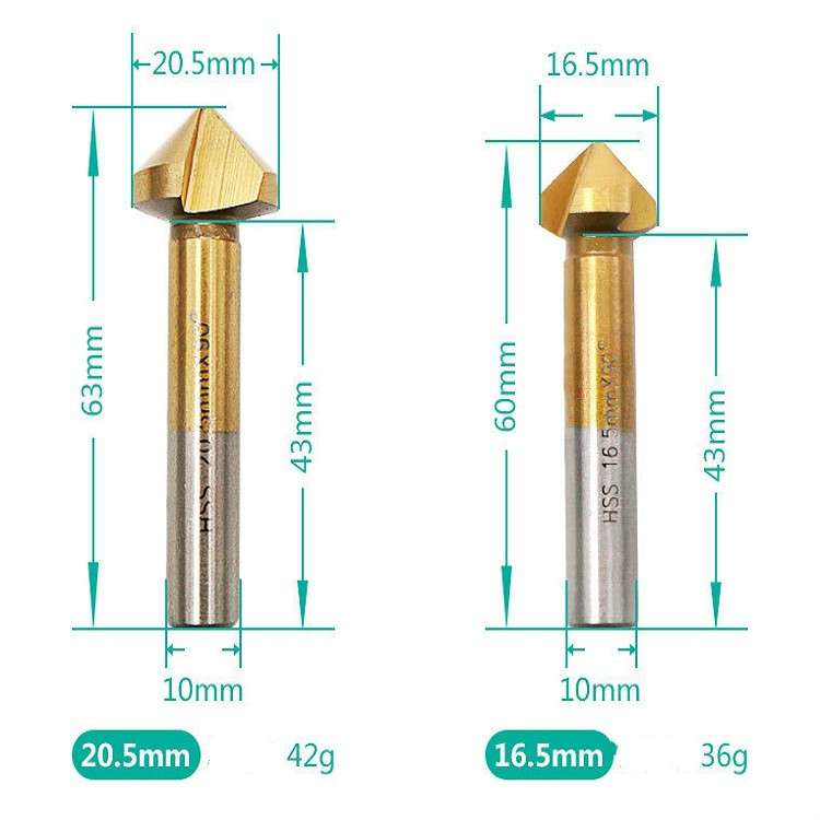 6 In 1 90 Degree Three-edge Chamfering Knife Woodworking Milling Cutter Chamfering Machine Hole Open