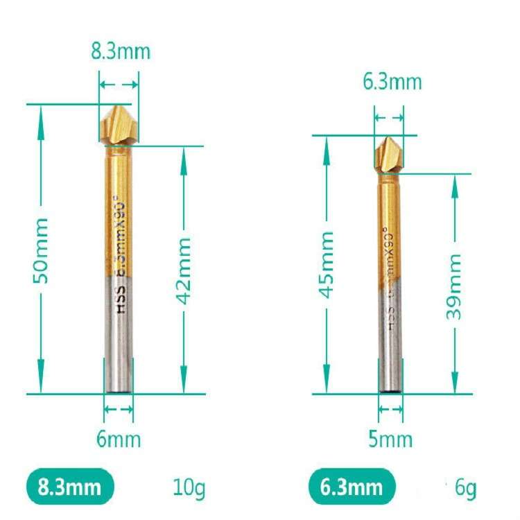 6 In 1 90 Degree Three-edge Chamfering Knife Woodworking Milling Cutter Chamfering Machine Hole Open