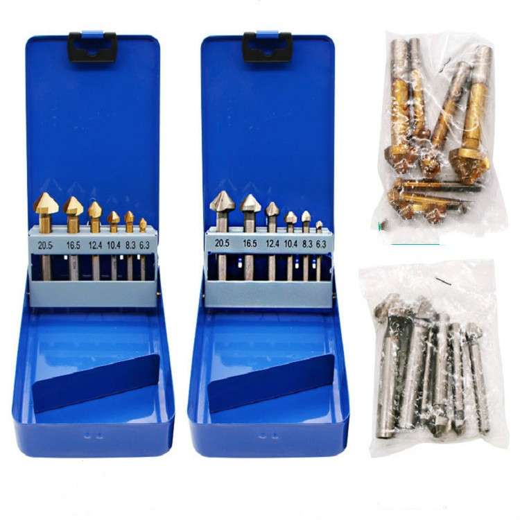 6 In 1 90 Degree Three-edge Chamfering Knife Woodworking Milling Cutter Chamfering Machine Hole Open