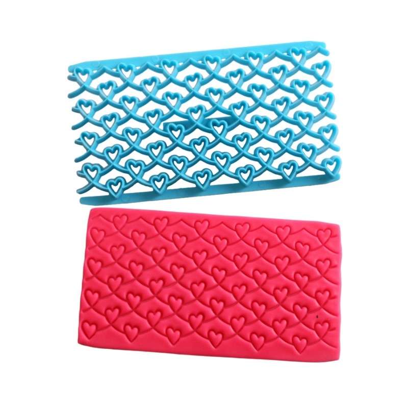 2 PCS Cake Fondant Tool Heart Shaped Diamond Texture Plaid Overpass Quyi Seal Printing Mould(Small R