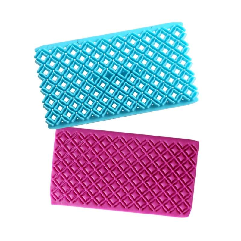 2 PCS Cake Fondant Tool Heart Shaped Diamond Texture Plaid Overpass Quyi Seal Printing Mould(Small R