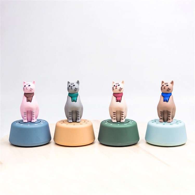 Cartoon Cat Shape Countdown Timer Student Learning Time Manager Kitchen Timer Mechanical Reminder(Li
