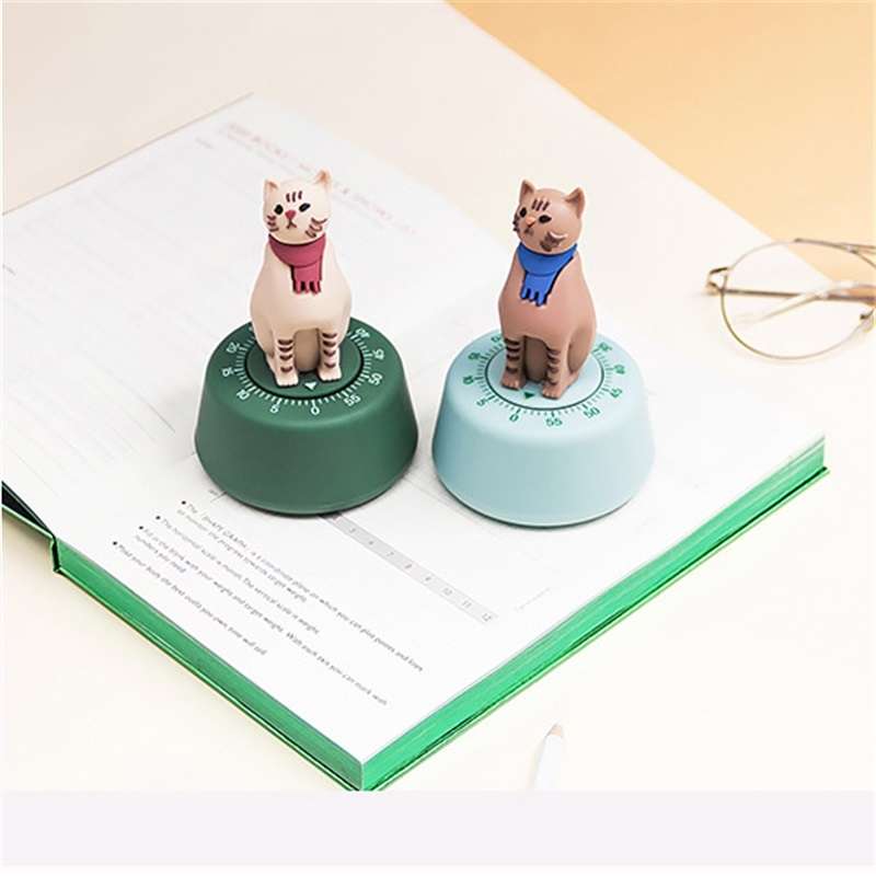 Cartoon Cat Shape Countdown Timer Student Learning Time Manager Kitchen Timer Mechanical Reminder(Li