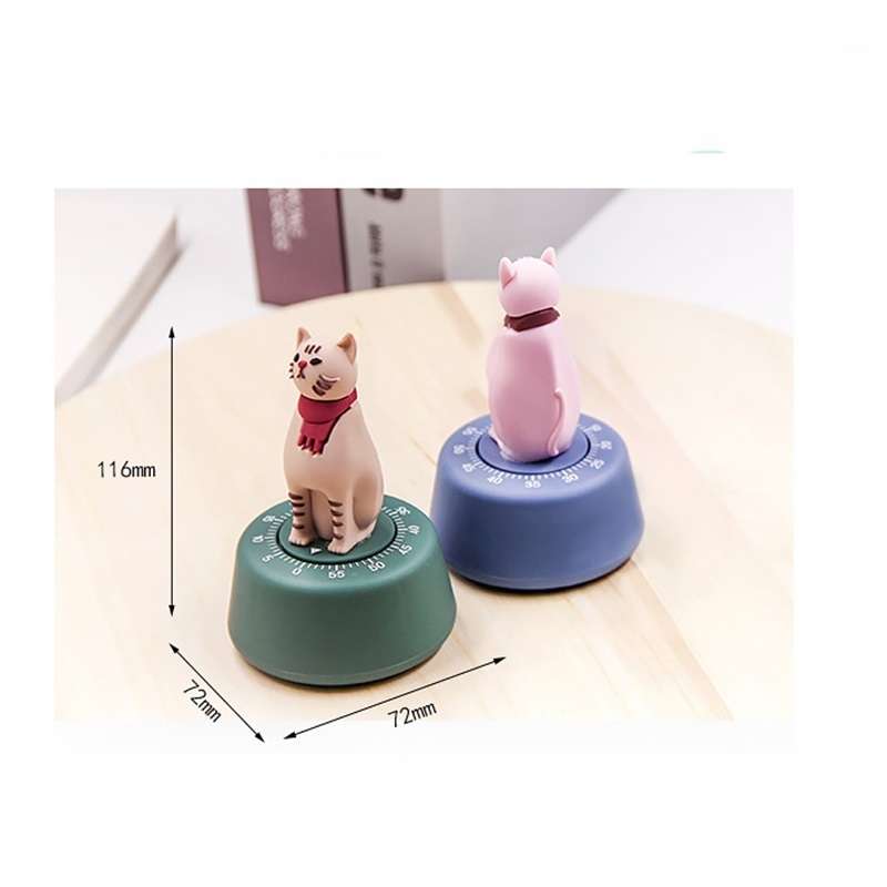 Cartoon Cat Shape Countdown Timer Student Learning Time Manager Kitchen Timer Mechanical Reminder(Li