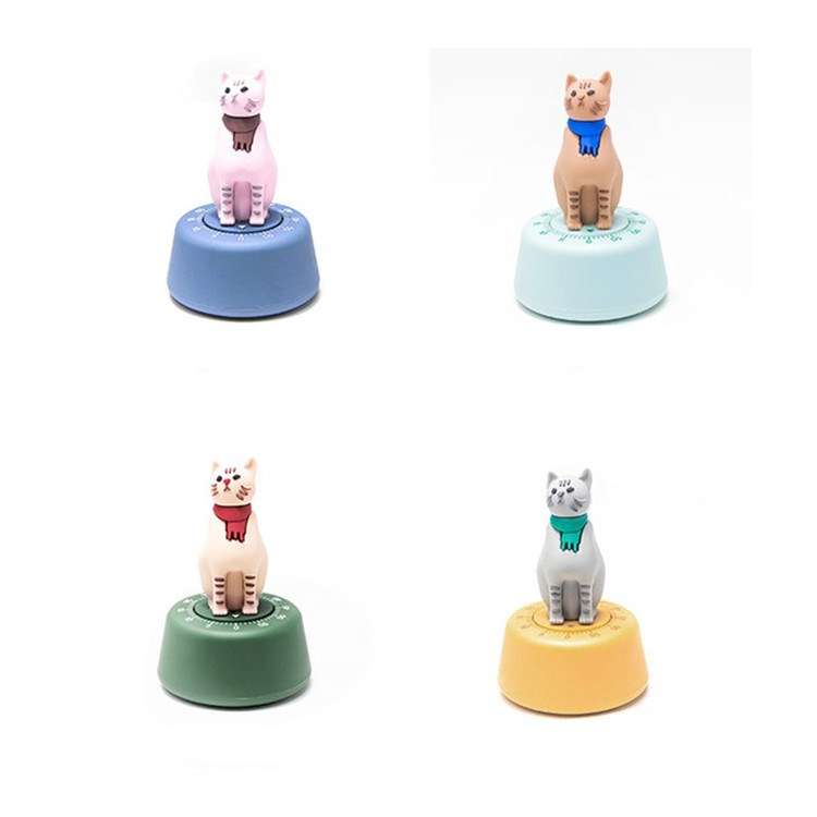 Cartoon Cat Shape Countdown Timer Student Learning Time Manager Kitchen Timer Mechanical Reminder(Li