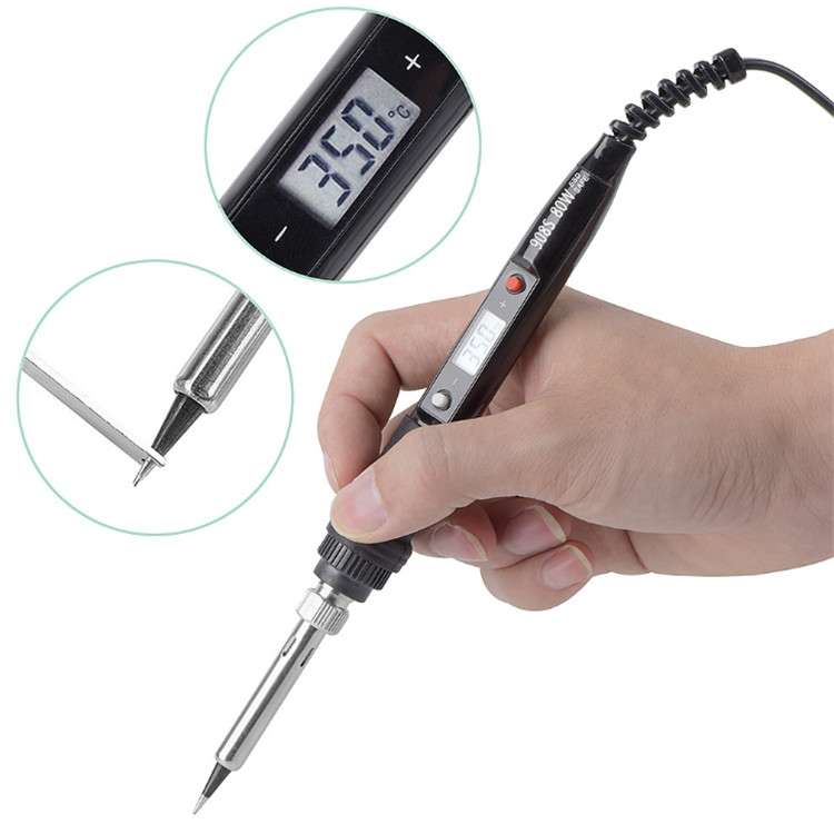 908S 80W LCD Thermostat Soldering Iron Constant Temperature Soldering Iron, Plug Type:EU Plug(Black)