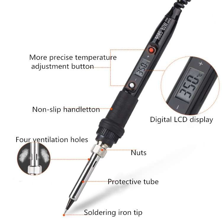 908S 80W LCD Thermostat Soldering Iron Constant Temperature Soldering Iron, Plug Type:EU Plug(Black)
