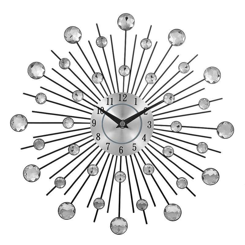Creative Wall Clock Crystal Silver Wrought Iron Wall Clock Personality Art Decoration Living Room Be