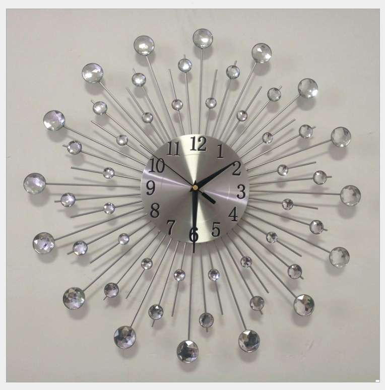Creative Wall Clock Crystal Silver Wrought Iron Wall Clock Personality Art Decoration Living Room Be
