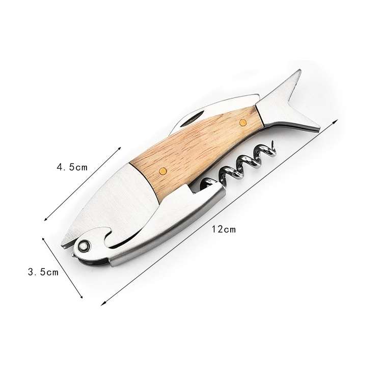Fish Shape Wine Opener Wine Multifunctional Corkscrew with Wooden Handle