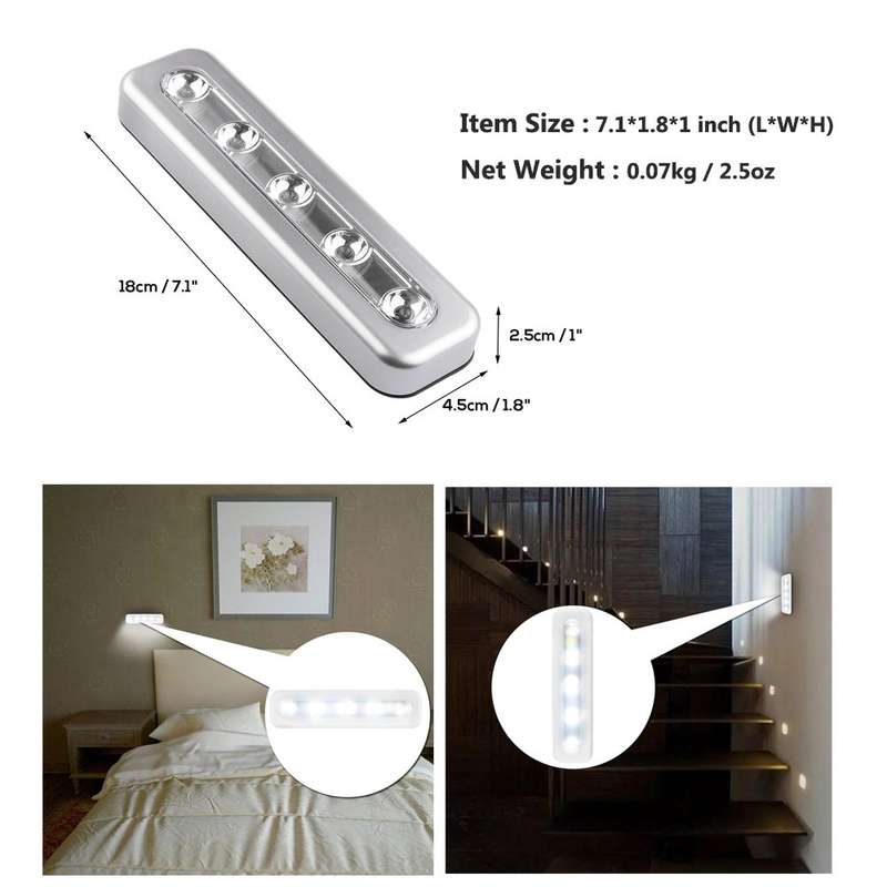 5 LEDs High Lighting Long Touch Light LED Night Light Pat Lamp(Silver)