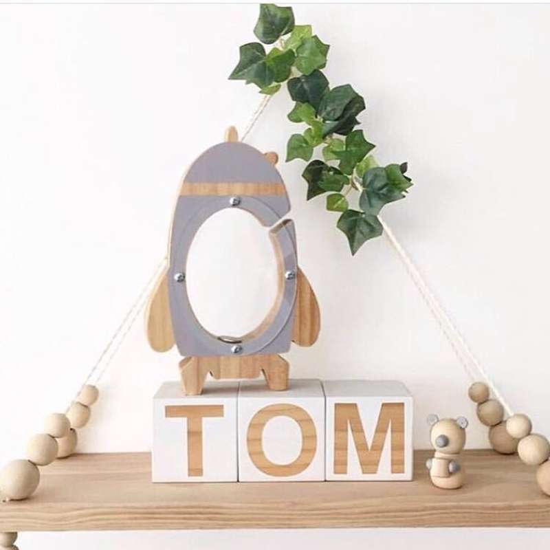 Nordic Wood Rocket Money Box Toys Living Room Decoration Piggy Bank(Black)