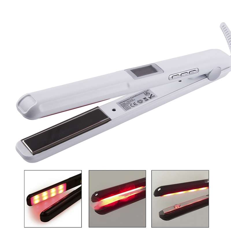 RUCHA Ultrasonic Infrared Hair Care Iron Straightener with Adjustable Upgraded LCD Display, Plug sta
