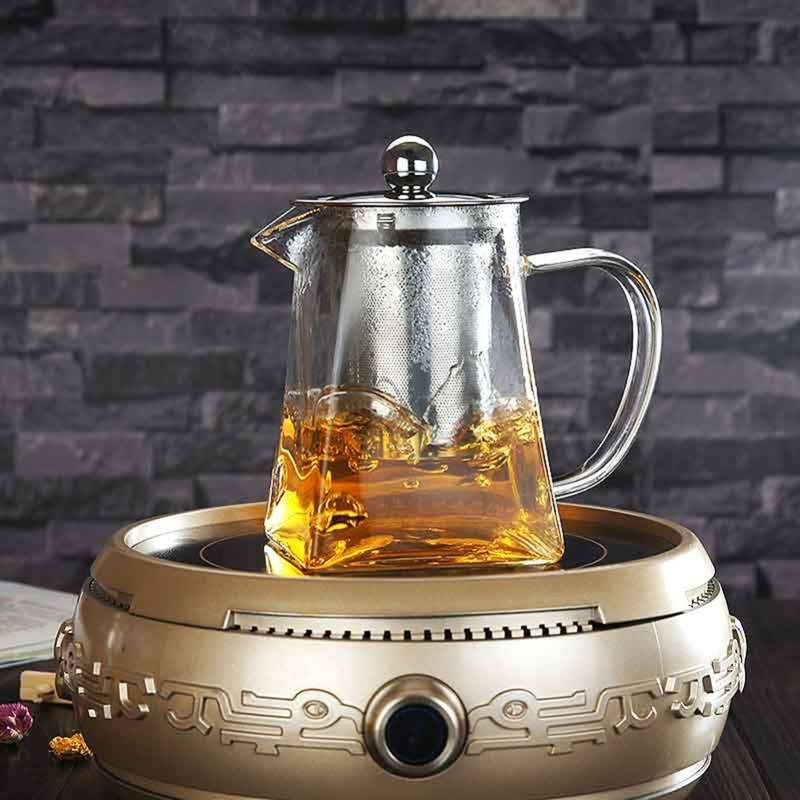 Stainless Steel Clear Heat Resistant Glass Filter Tea Pot, Capacity: 550ml