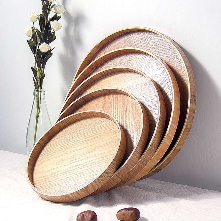 Creative Round Solid Wood Tea Tray Hotel Wooden Tay Storage Tray, Diameter: 21 cm