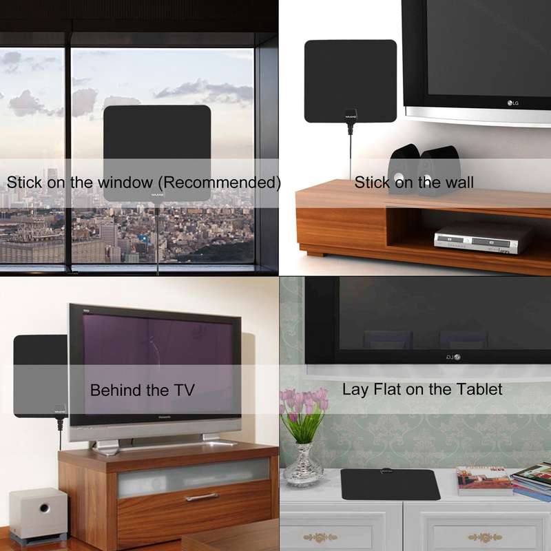 Ultra-thin Indoor HD Digital TV Antenna with 50 Miles Long Range Amplifier(White)