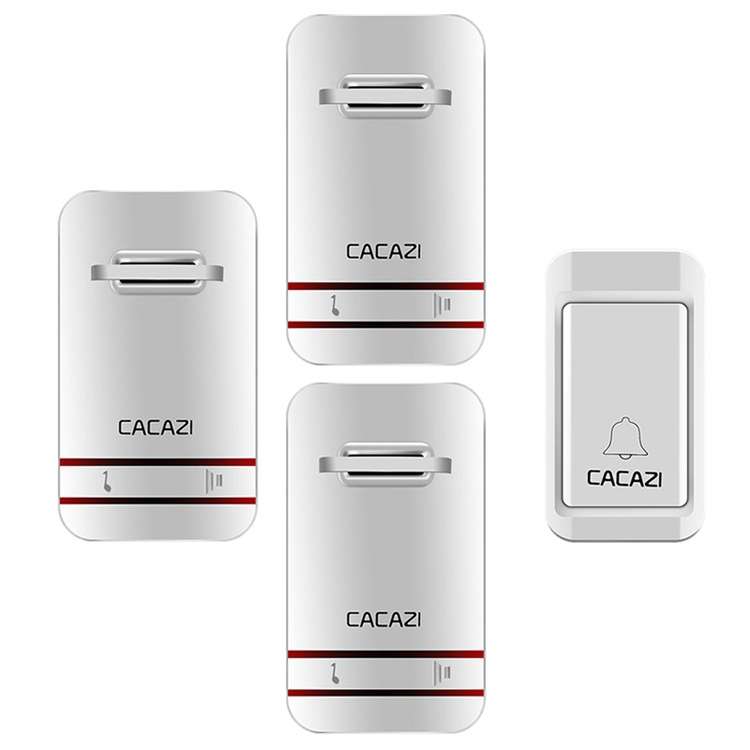 CACAZI V027G One Button Three Receivers Self-Powered Wireless Home Kinetic Electronic Doorbell, UK P