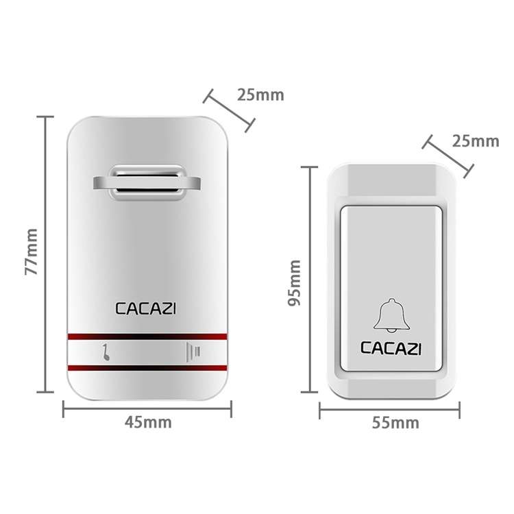 CACAZI V027G One Button Three Receivers Self-Powered Wireless Home Kinetic Electronic Doorbell, UK P