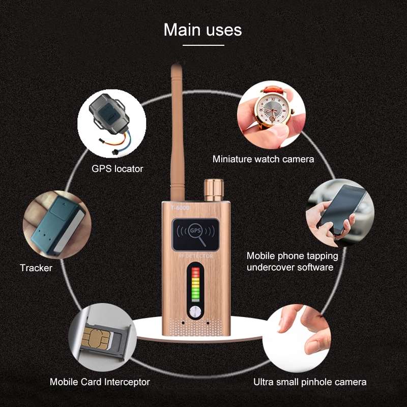 T-6000 GPS Signal Lens RF Tracker WiFi GSM Bug Detector (Gold)