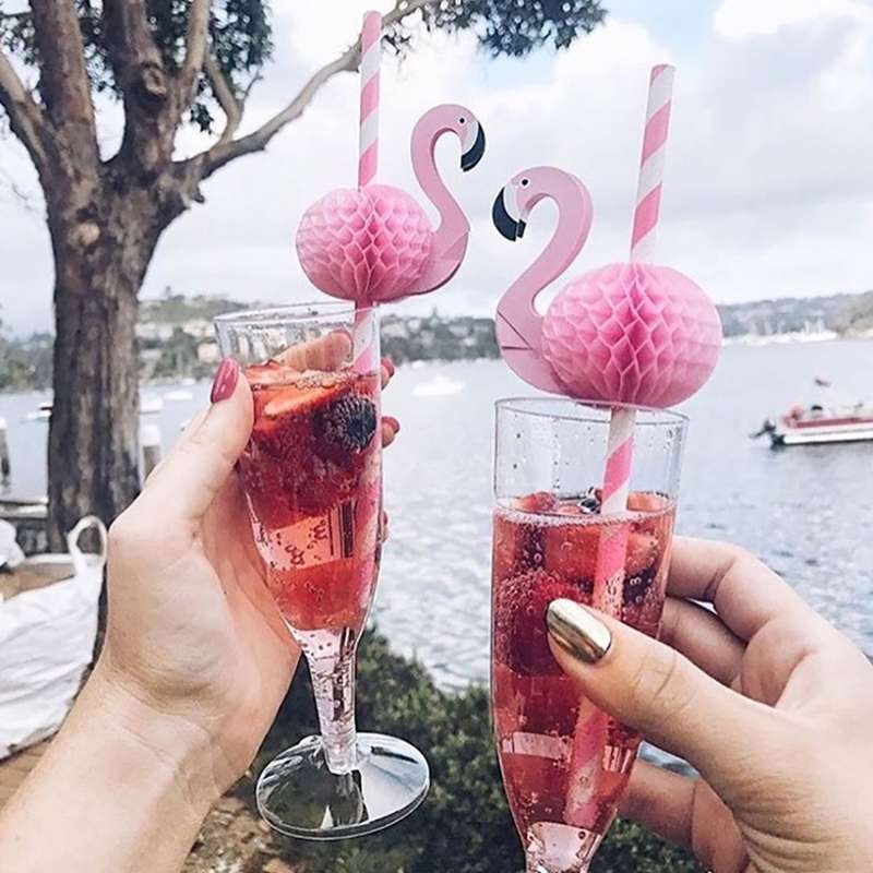 50 PCS 3D Flamingo Jungle Paper Straws Party Decorations Cocktail Straw (Pink)
