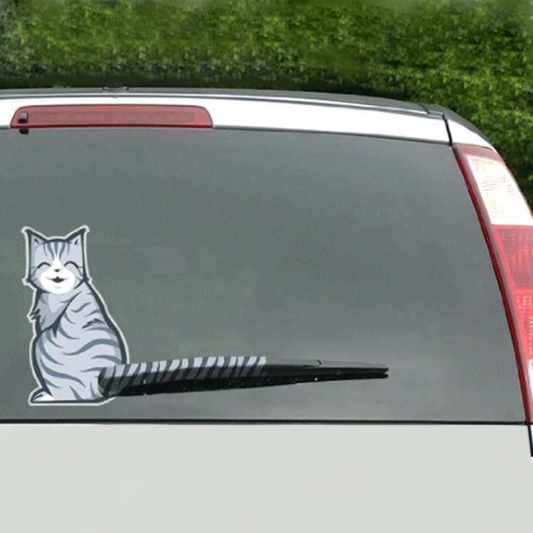 Vehicle Car Rear Windshield Window Wiper Reflective Self-Adhesive Smiling Cat Moving Tail Vinyl Deca