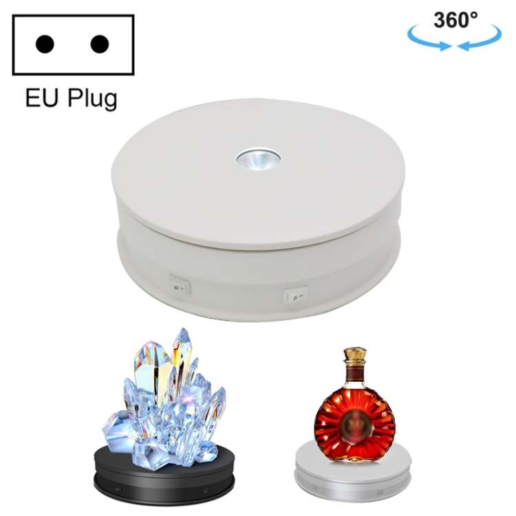 20cm Electric Rotating Turntable Display Stand LED Light Video Shooting Props Turntable, Power Plug: