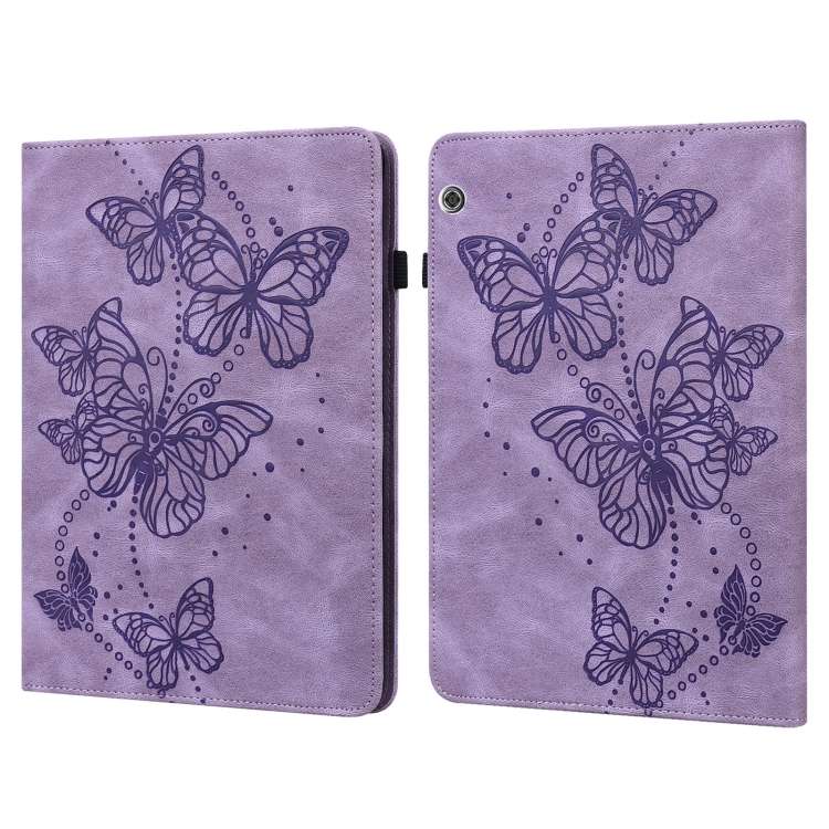 For Huawei MediaPad T5 10 inch Embossed Butterfly Pattern Horizontal Flip Leather Tablet Case(Purple