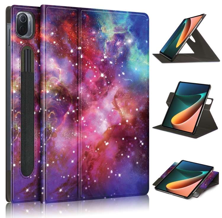 For Xiaomi Mi Pad 5 Pro 11 inch Painted 360 Degrees Rotation Tablet Leather Case with Holder(Milky W