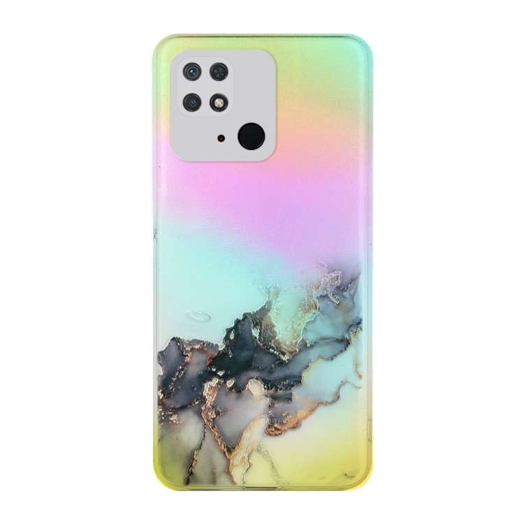 For Xiaomi Redmi 10C Laser Marble Pattern Clear TPU Phone Case(Black)