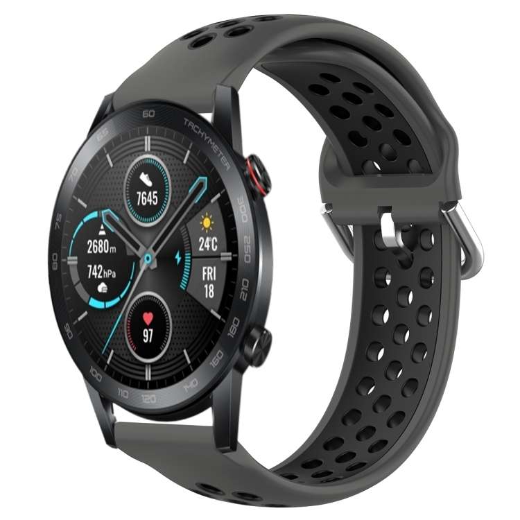 For Huawei Honor Magic Watch 2 46mm 22mm Clasp Two Color Sport Watch Band (Black Black)
