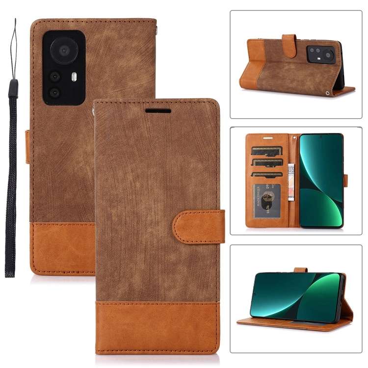For Xiaomi 12 Pro Splicing Leather Phone Case(Brown)