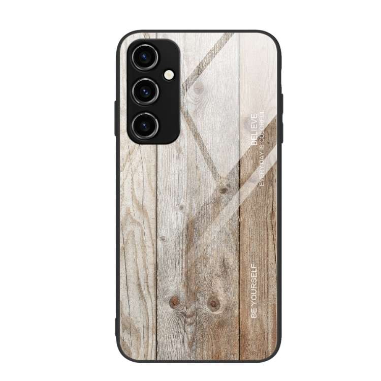 For Samsung Galaxy A54 5G Wood Grain Glass Phone Case(Grey)