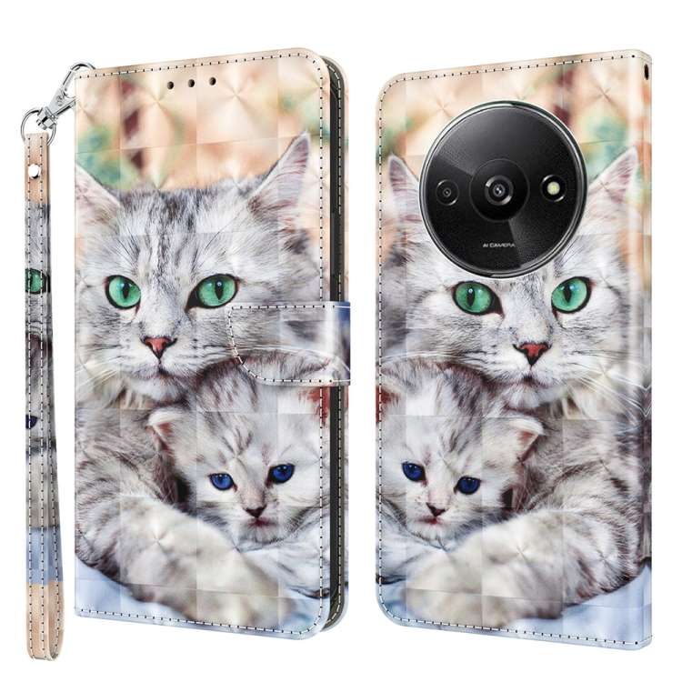 For Xiaomi Redmi A3 3D Painted Pattern Leather Phone Case(Two Loving Cats)