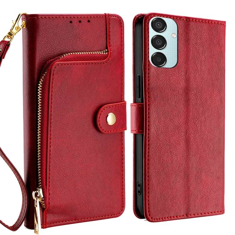 For Samsung Galaxy M15 5G Zipper Bag Leather Phone Case(Red)