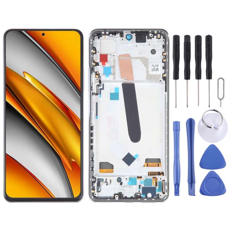 OLED LCD Screen For Xiaomi Poco F3 Digitizer Full Assembly with Frame(Silver)