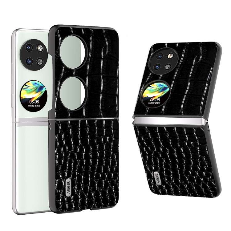 For Huawei Pocket 2 ABEEL Genuine Leather Crocodile Pattern Black Edge Phone Case(Black)